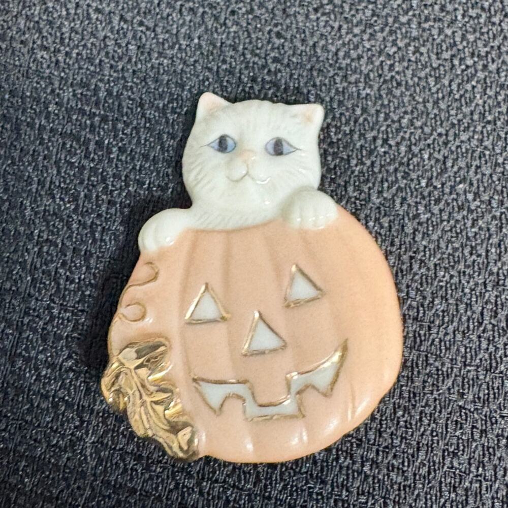 Lenox Halloween Cat Pumpkin Jack O’ Lantern Brooch Pin in Box